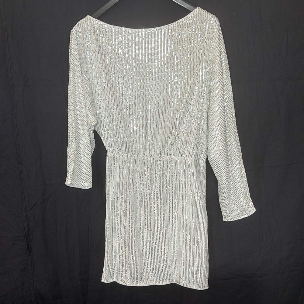 White Sequin Dress with Mid-Length Sleeves